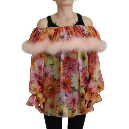 Multicolor Floral Fur Shearling Blouse Top