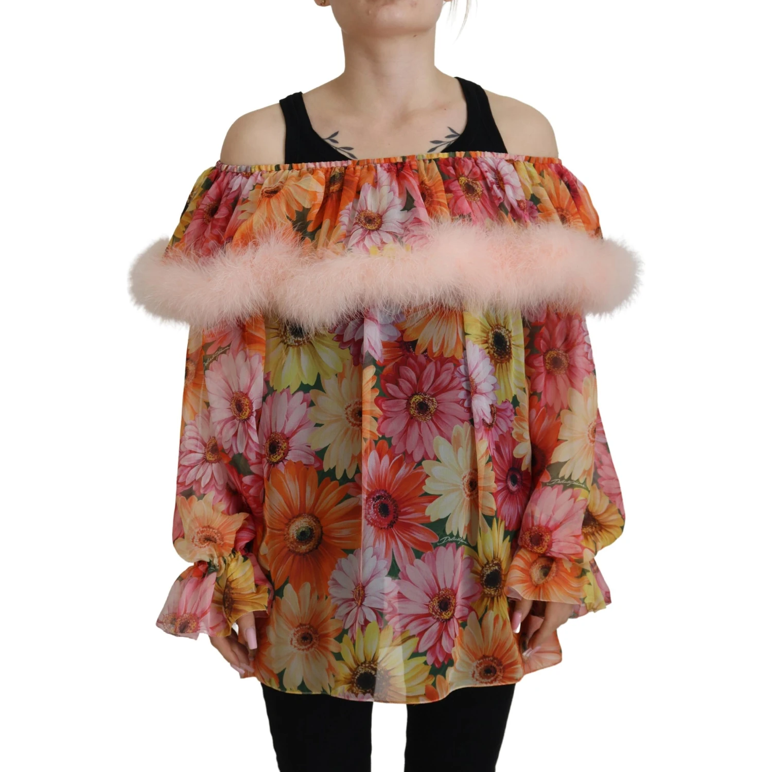 Multicolor Floral Fur Shearling Blouse Top