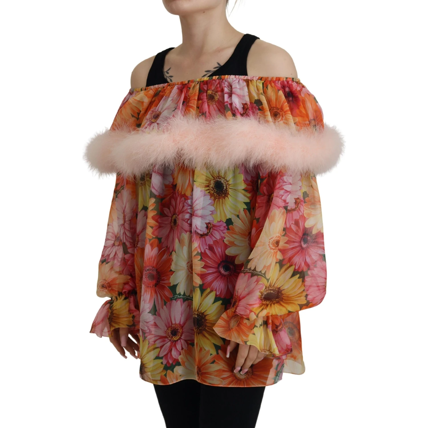 Multicolor Floral Fur Shearling Blouse Top