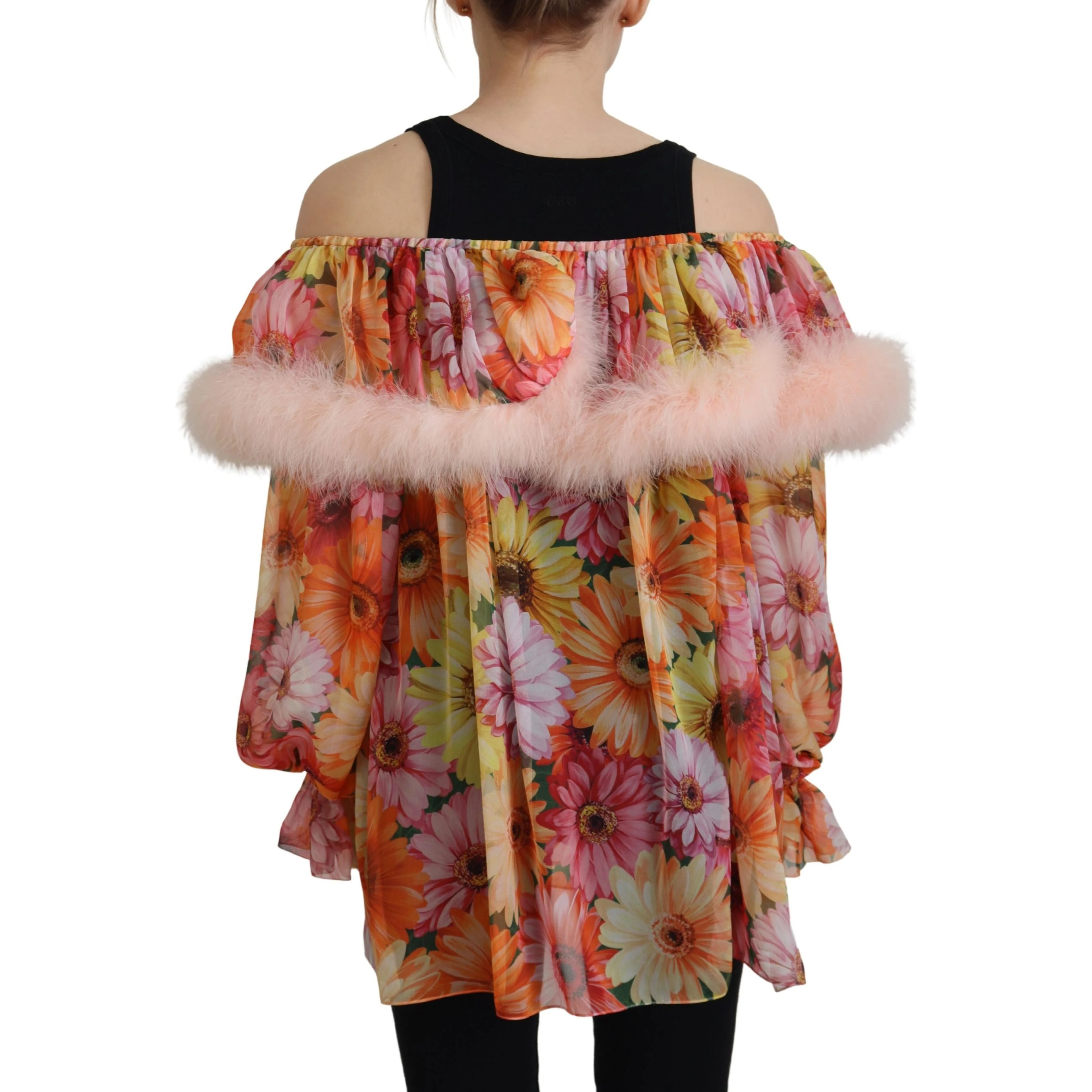 Multicolor Floral Fur Shearling Blouse Top