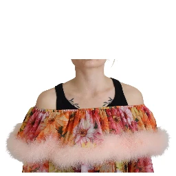 Multicolor Floral Fur Shearling Blouse Top