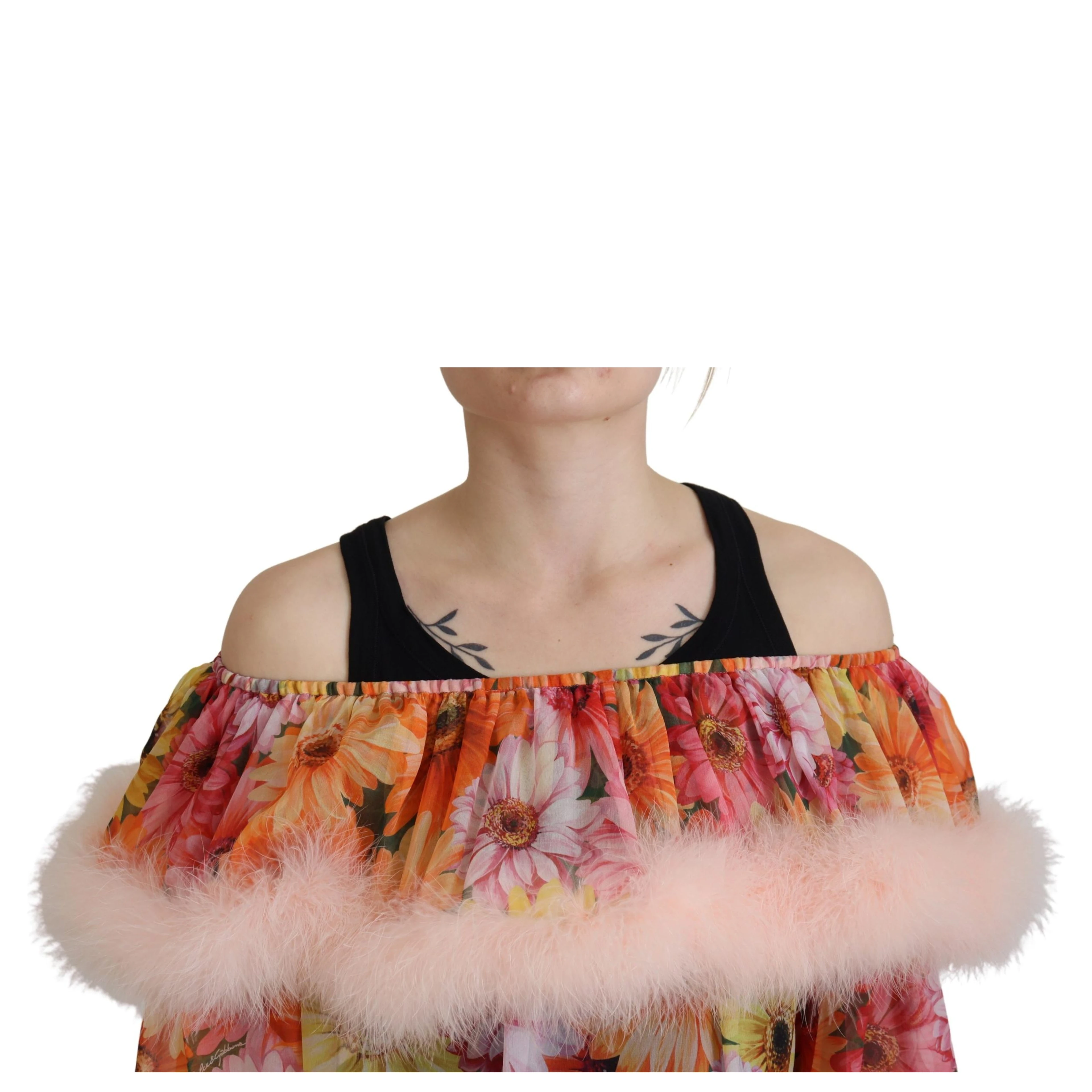 Multicolor Floral Fur Shearling Blouse Top