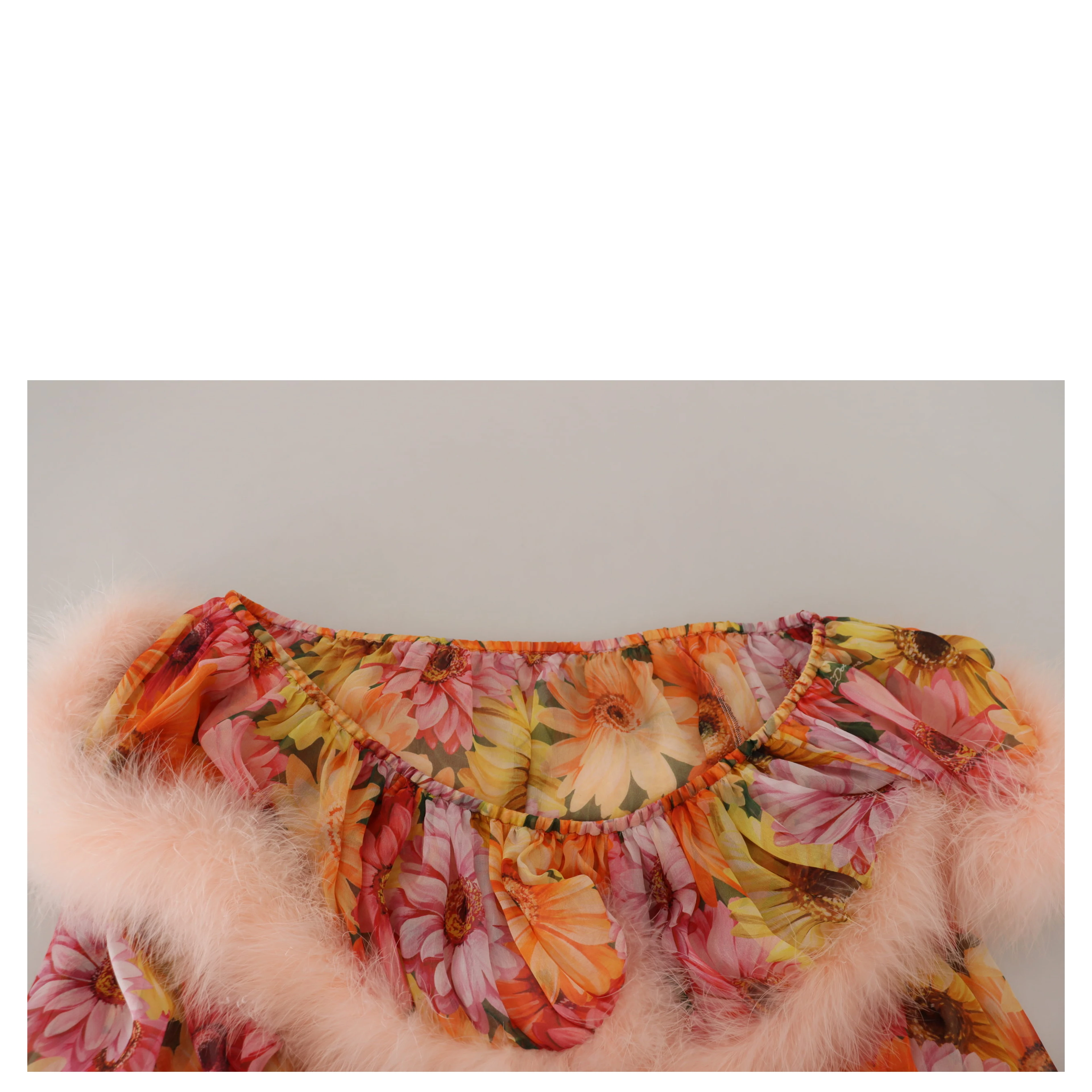 Multicolor Floral Fur Shearling Blouse Top