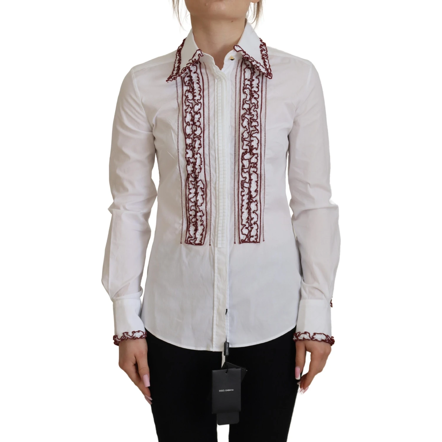 White Lace Long Sleeves Ruffle Collar Top