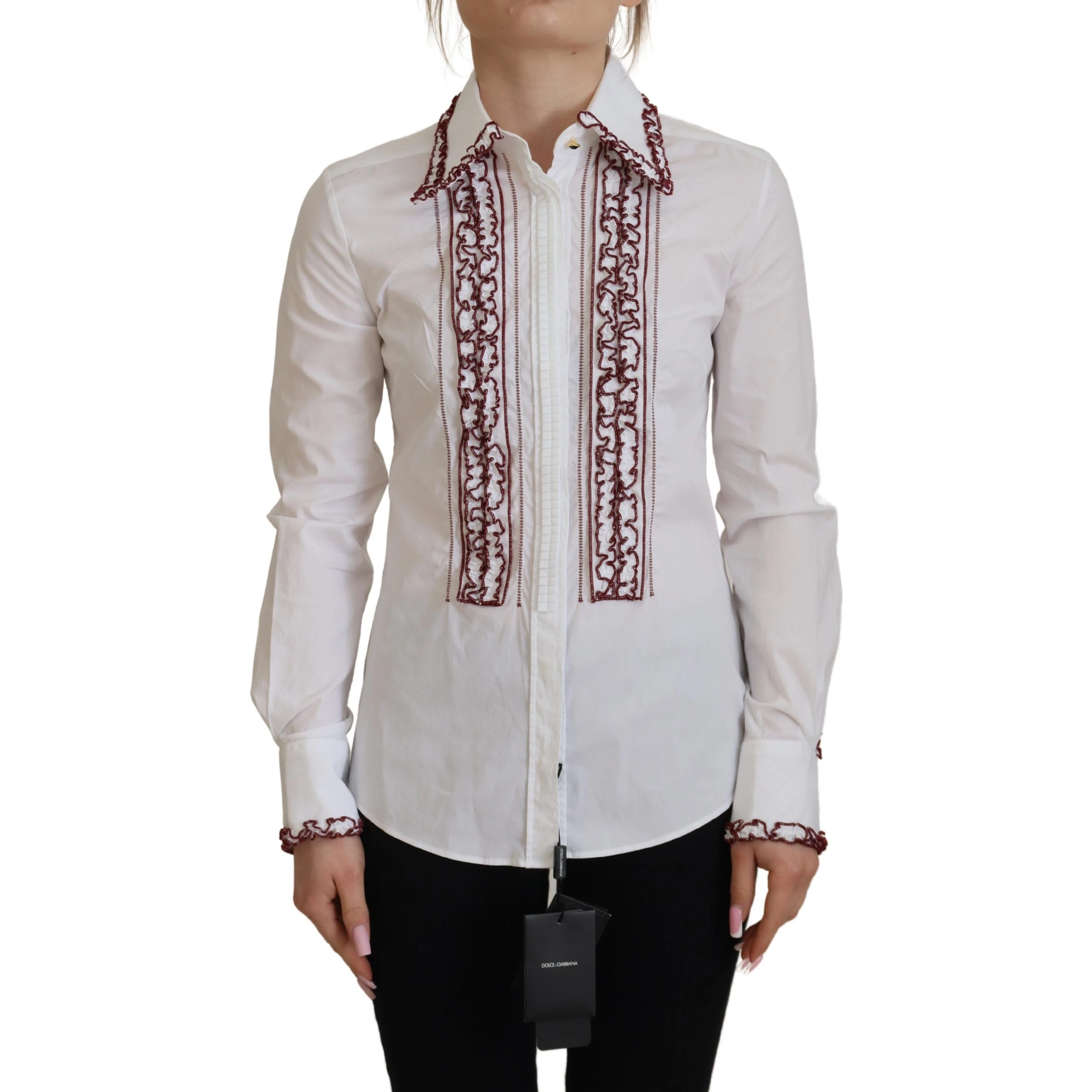 White Lace Long Sleeves Ruffle Collar Top