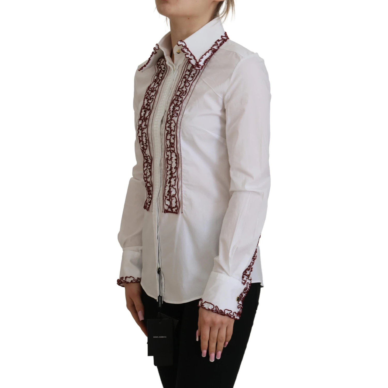 White Lace Long Sleeves Ruffle Collar Top