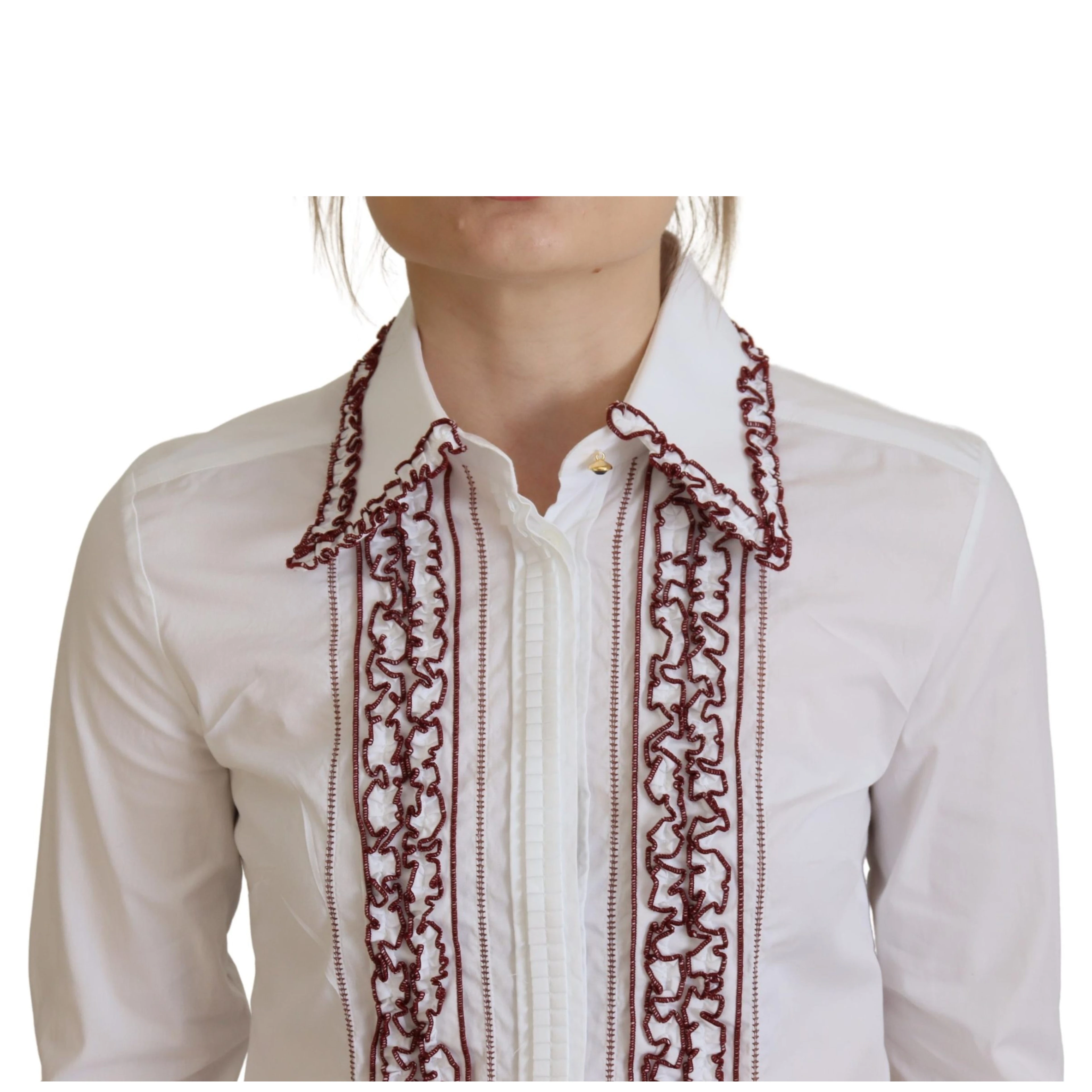 White Lace Long Sleeves Ruffle Collar Top