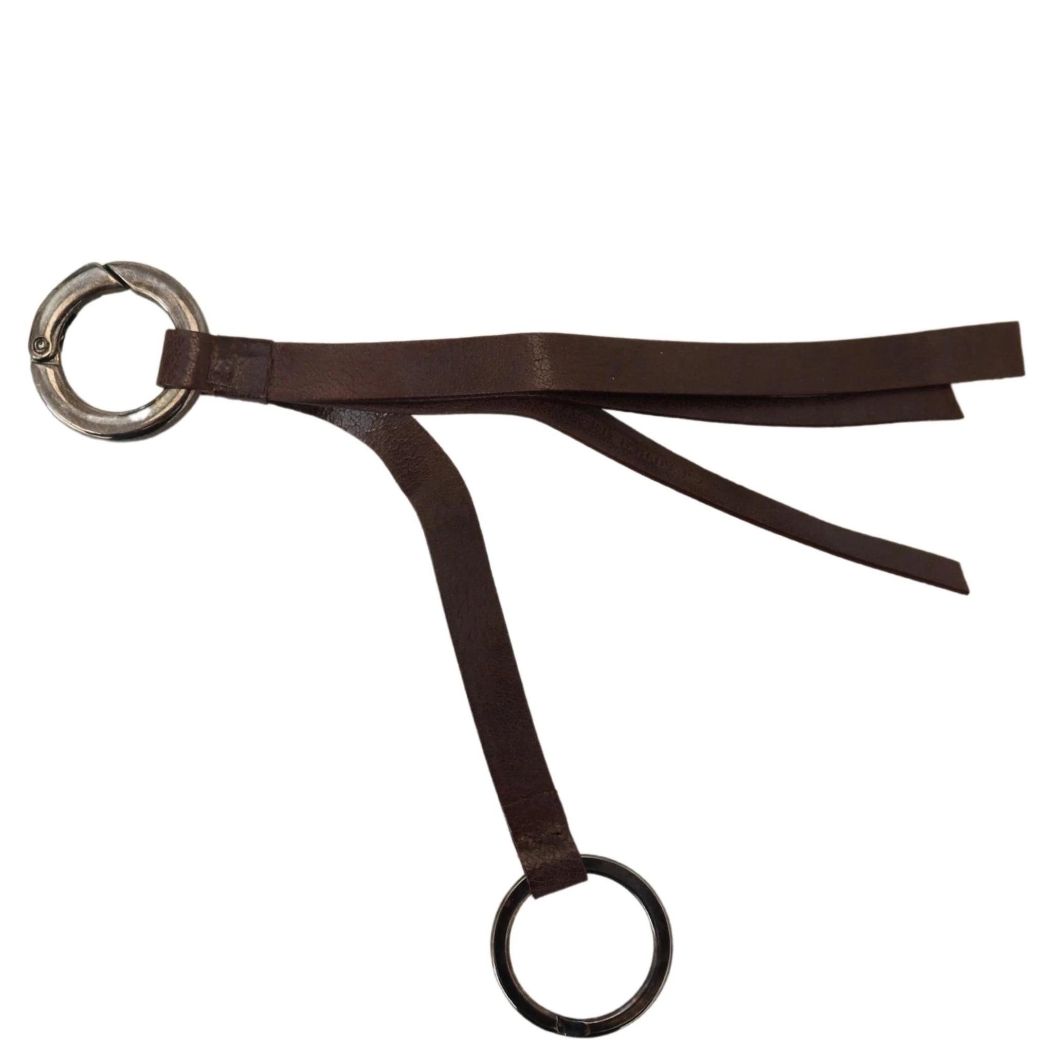 Brown Leather Silver Tone Metal Keyring Keychain