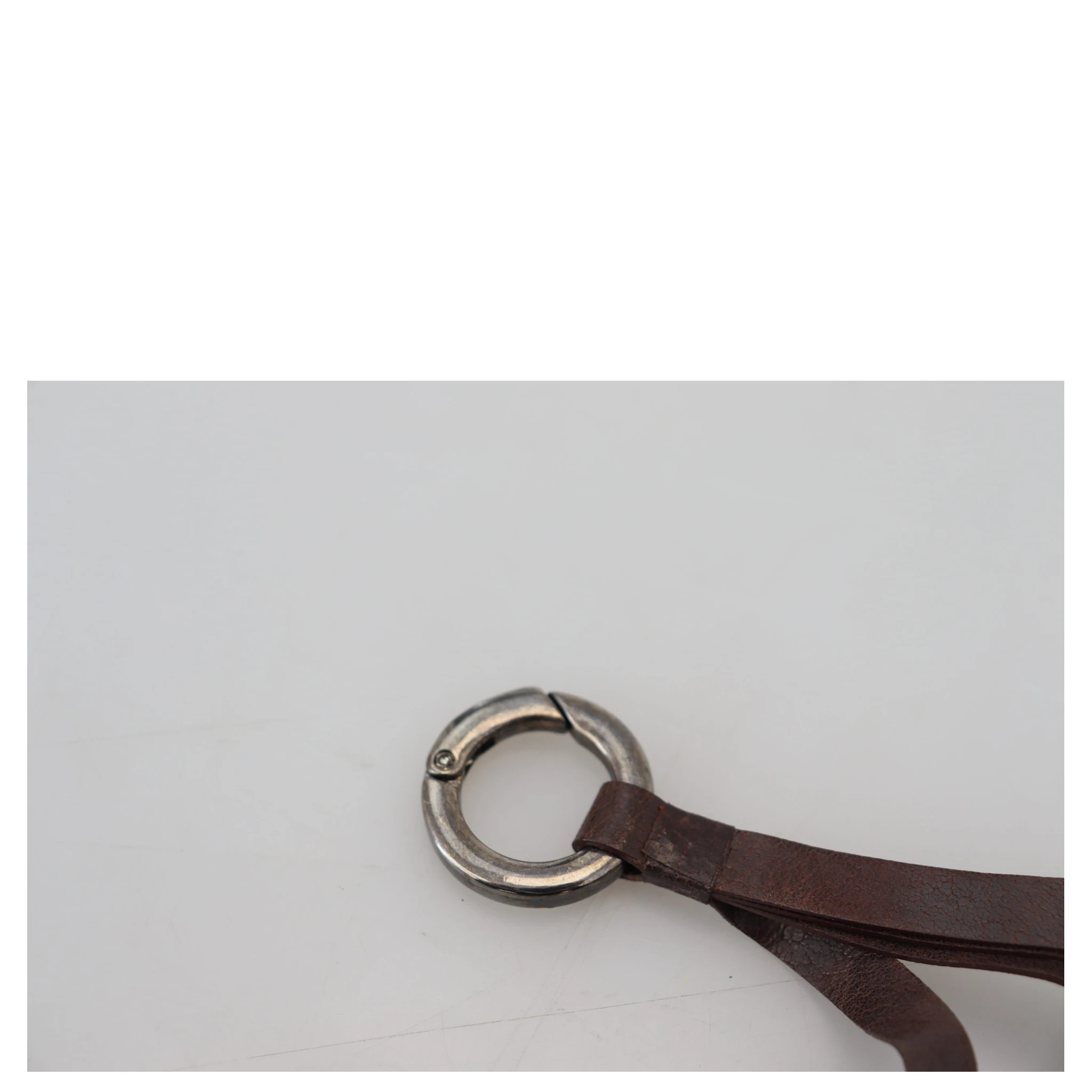 Brown Leather Silver Tone Metal Keyring Keychain