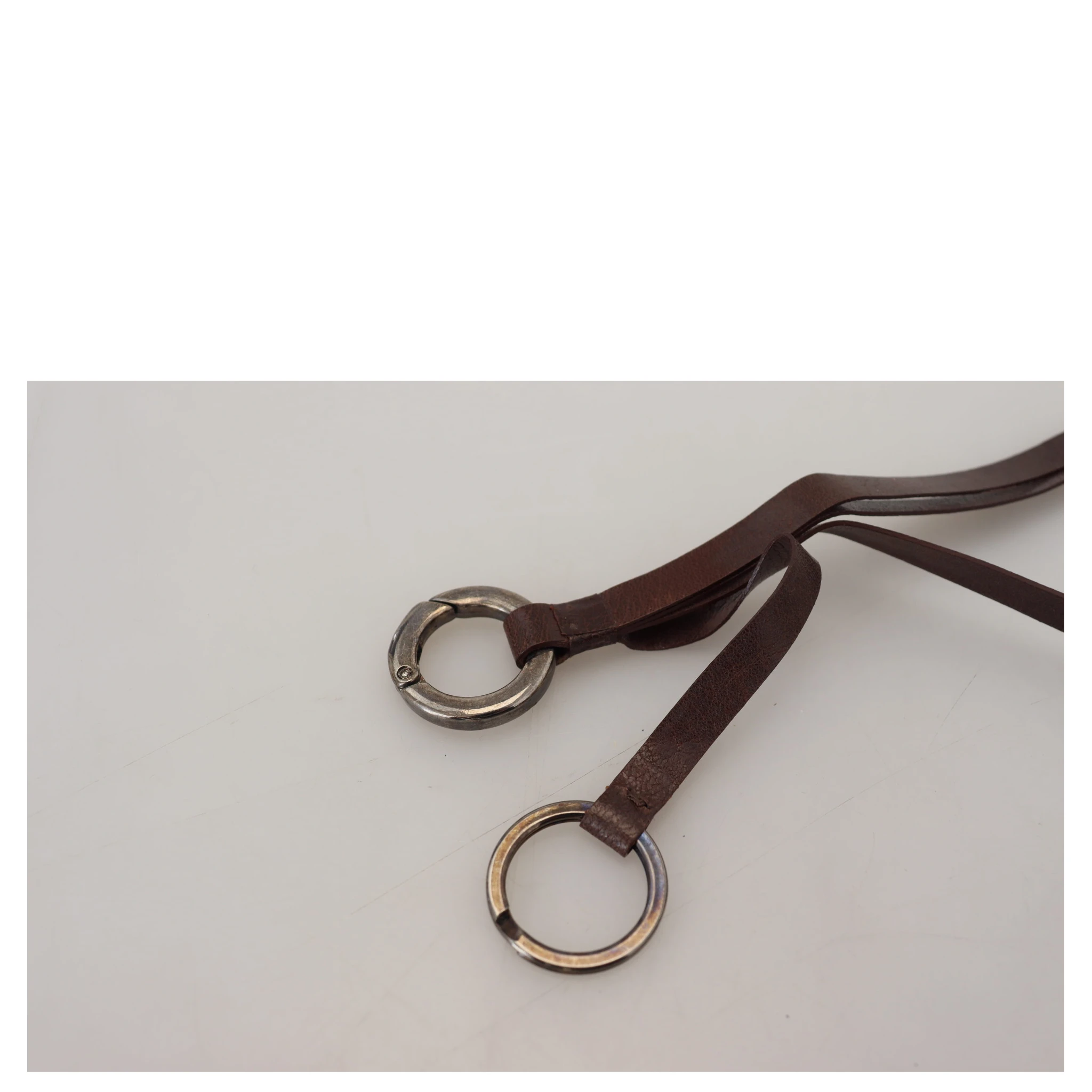Brown Leather Silver Tone Metal Keyring Keychain