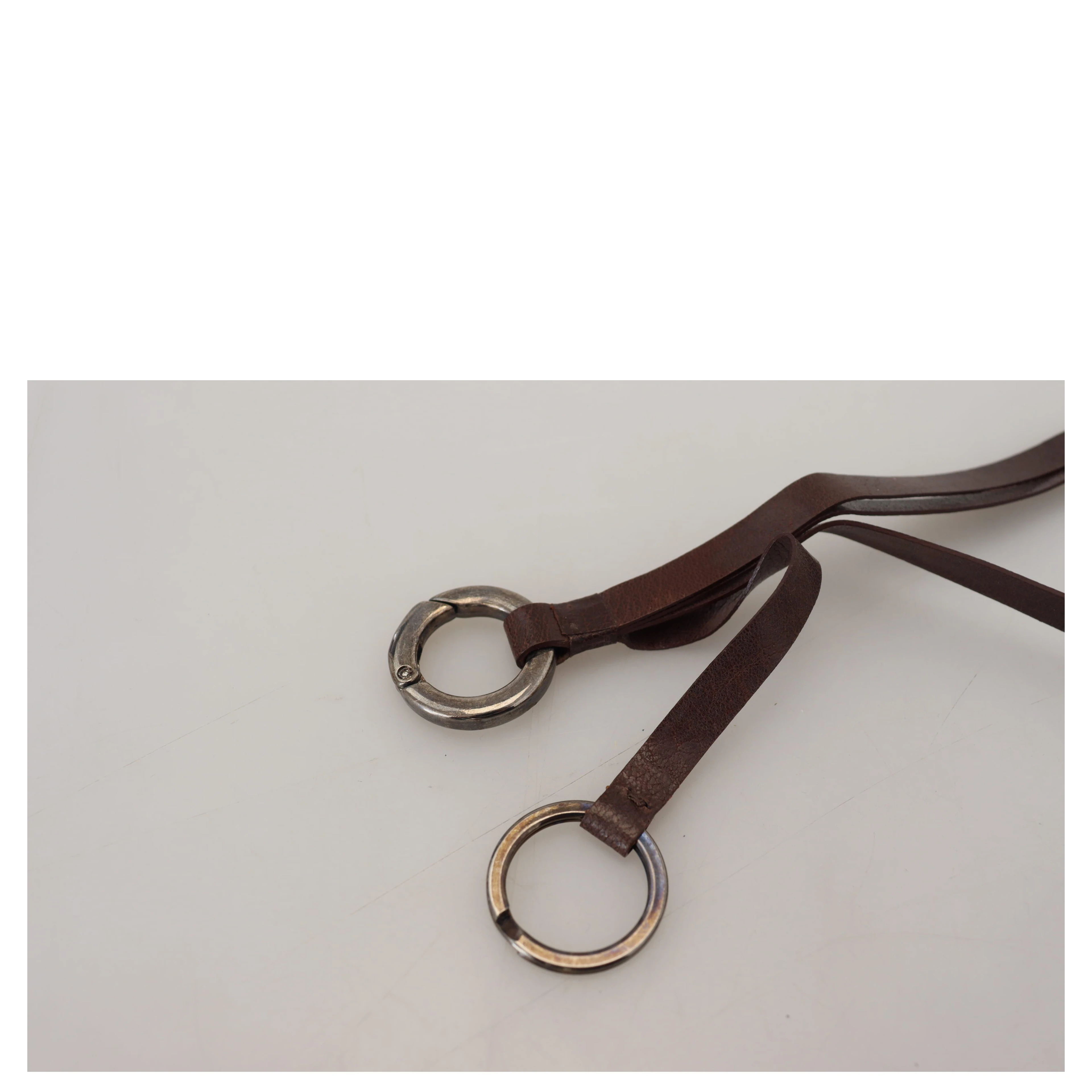 Brown Leather Silver Tone Metal Keyring Keychain