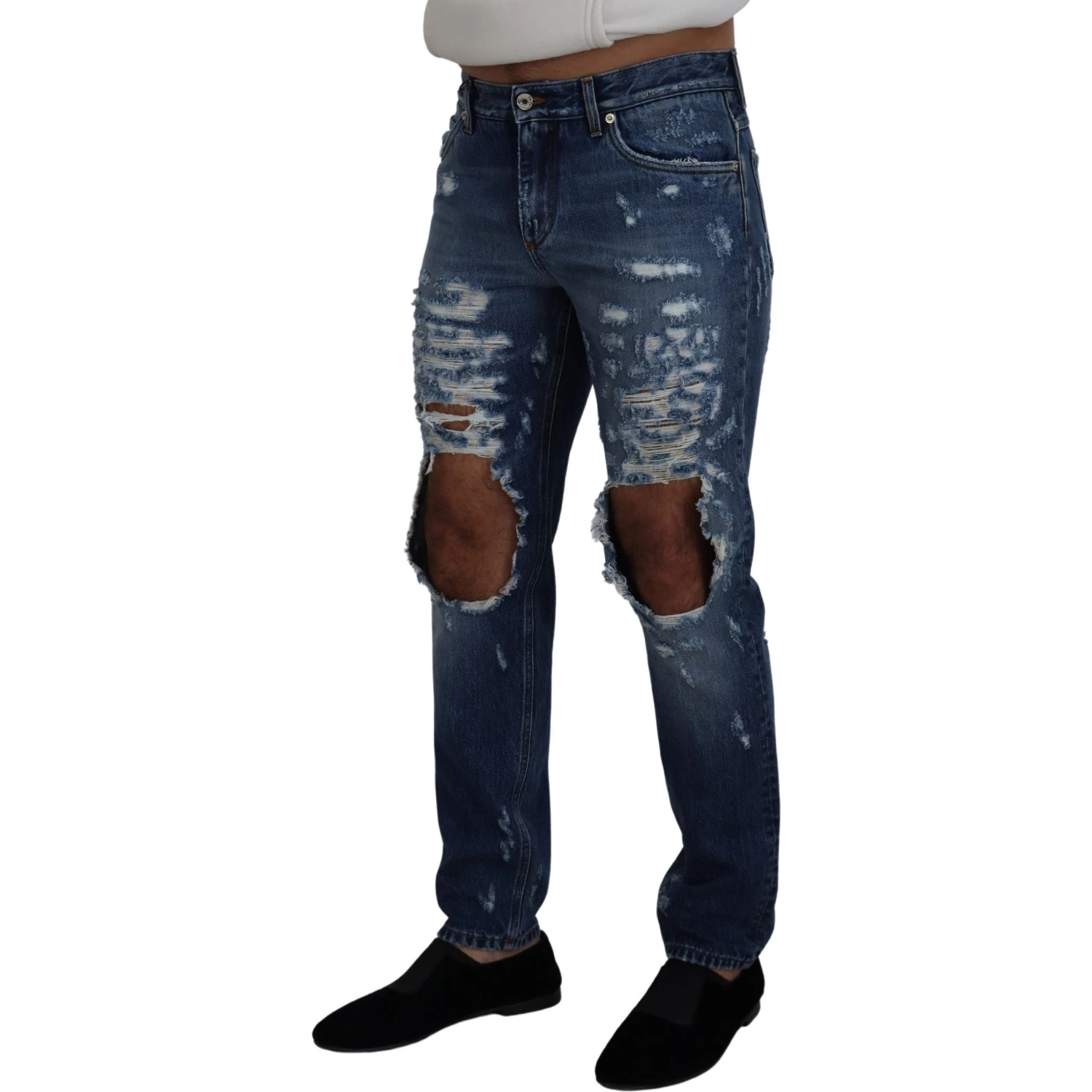 Blue Cotton Tattered Men Denim Jeans
