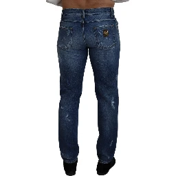 Blue Cotton Tattered Men Denim Jeans