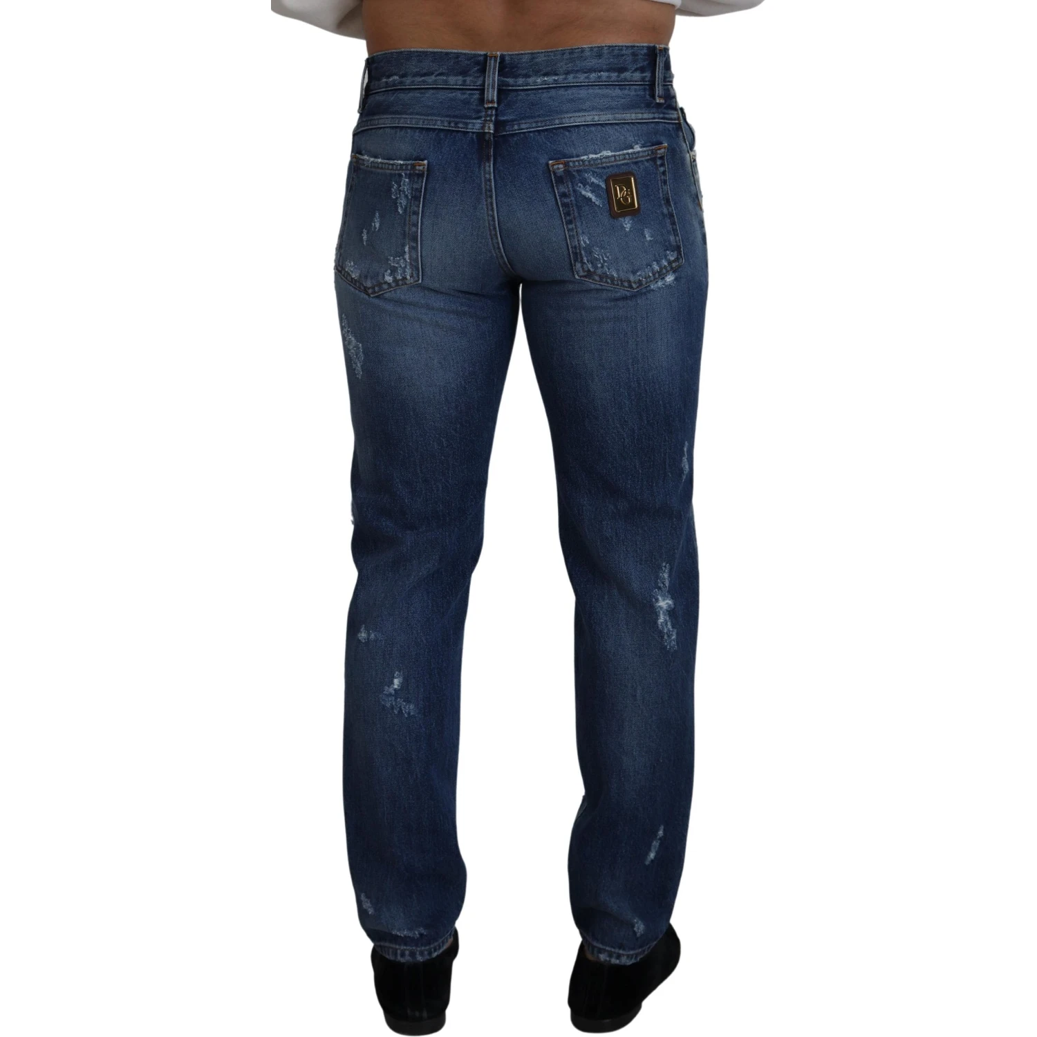 Blue Cotton Tattered Men Denim Jeans