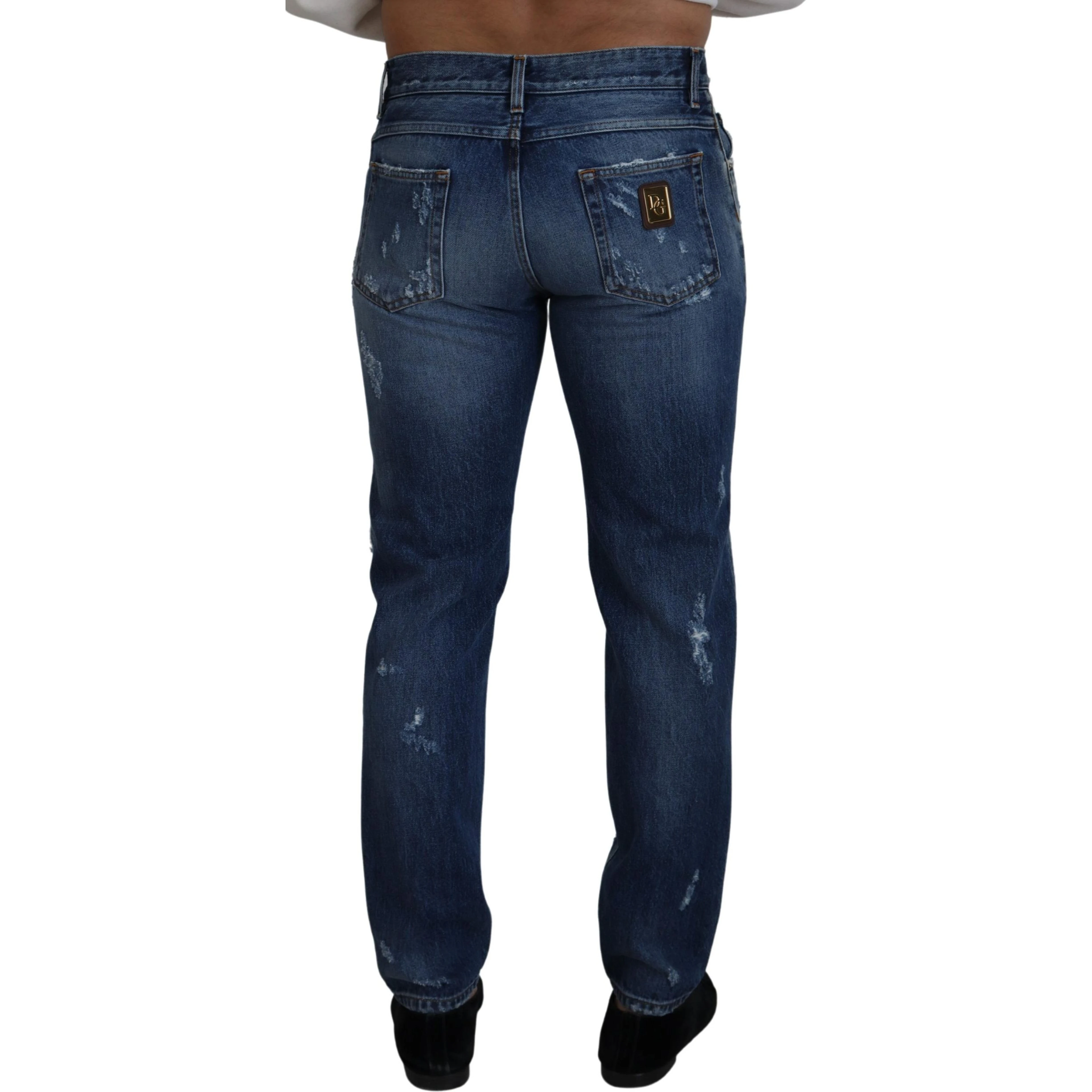 Blue Cotton Tattered Men Denim Jeans