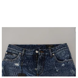 Blue Cotton Tattered Men Denim Jeans
