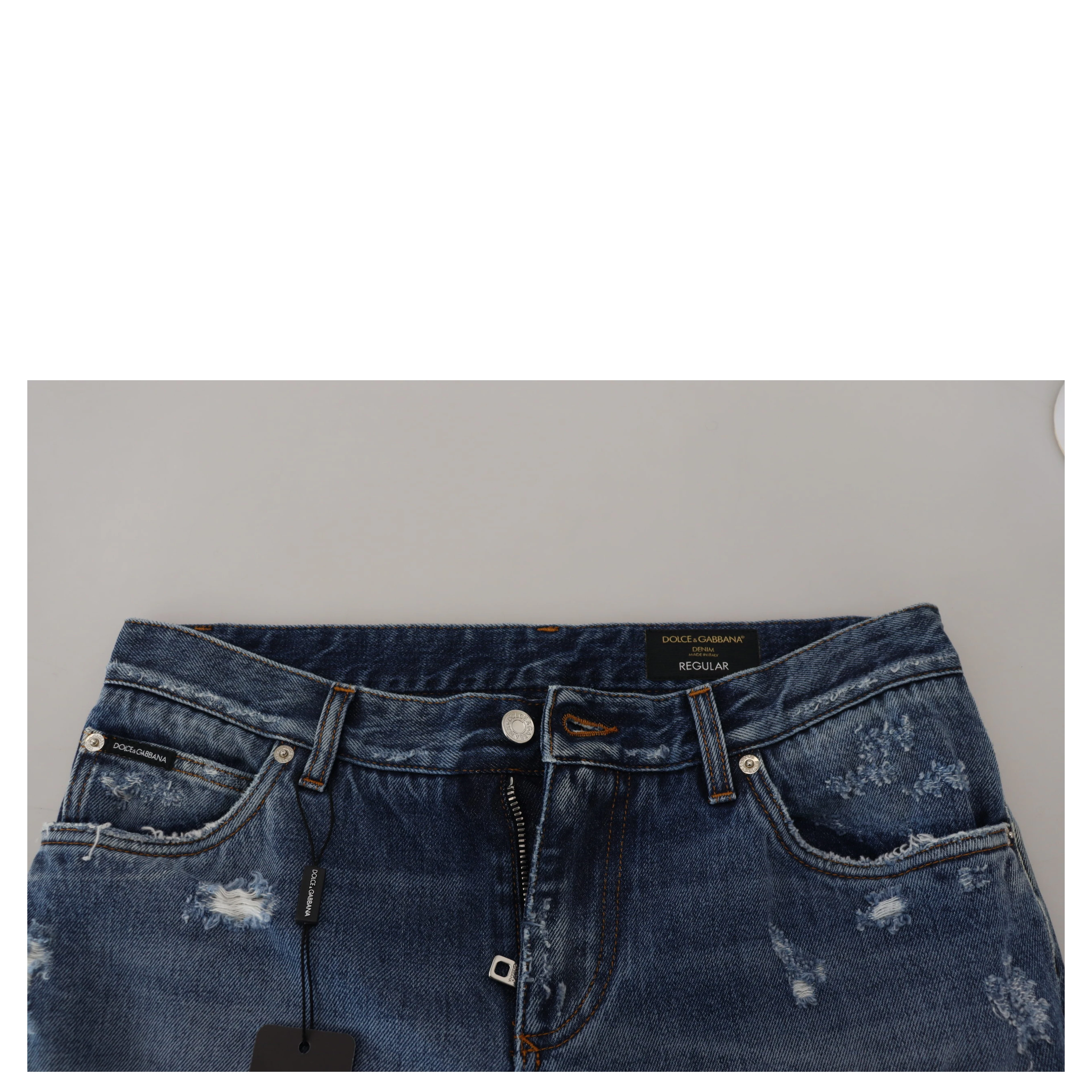 Blue Cotton Tattered Men Denim Jeans