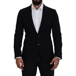 Black Wool Crown Slim Fit Jacket Blazer