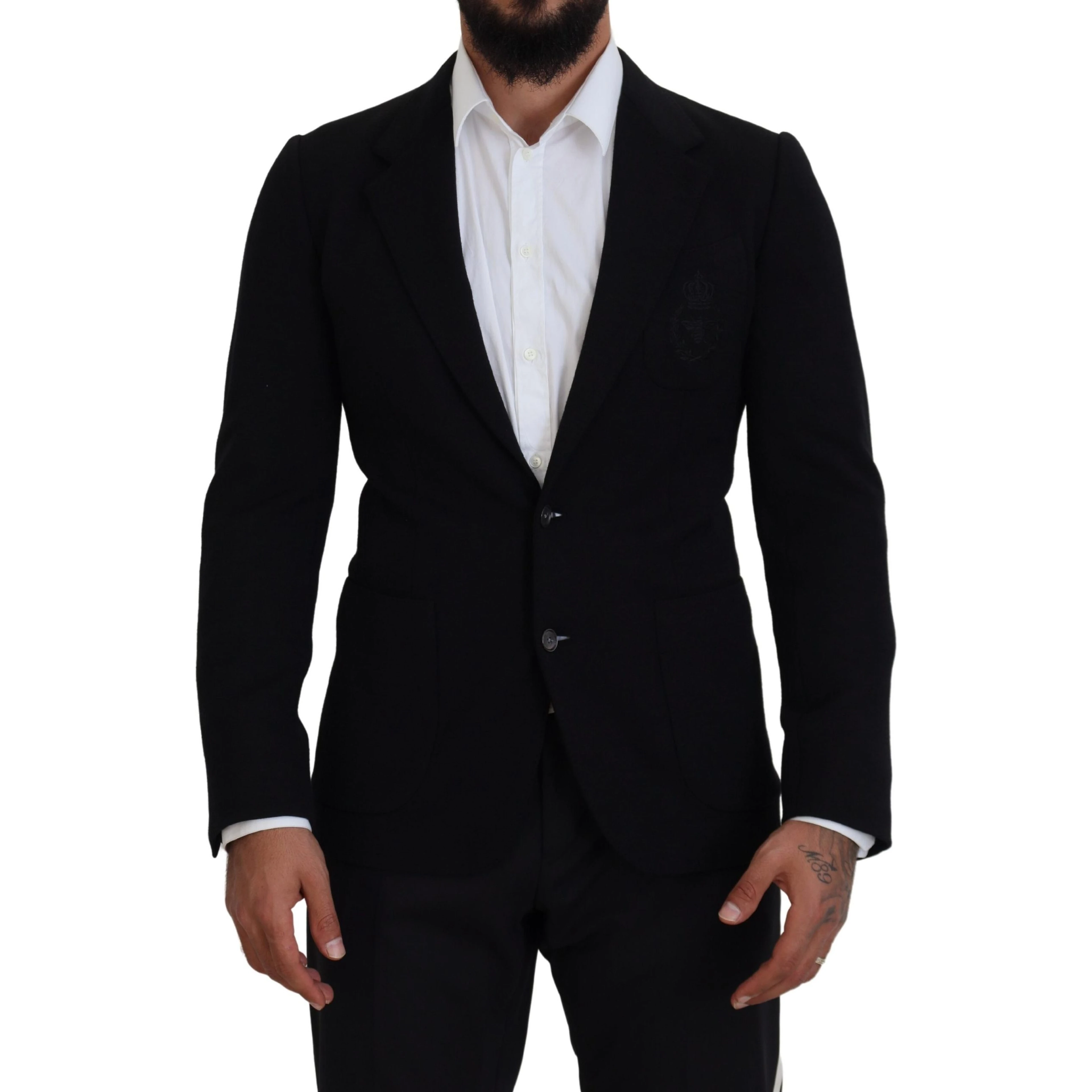 Black Wool Crown Slim Fit Jacket Blazer