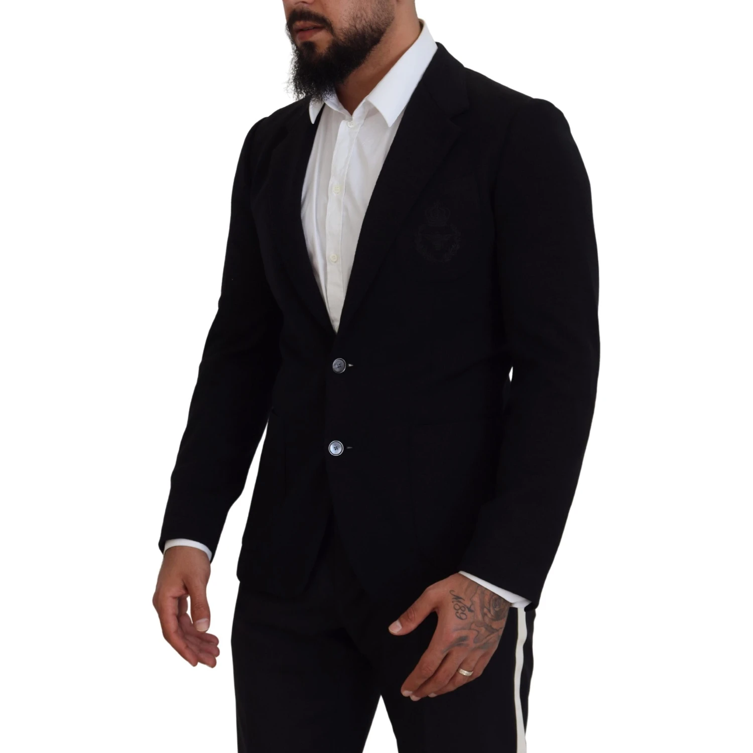 Black Wool Crown Slim Fit Jacket Blazer
