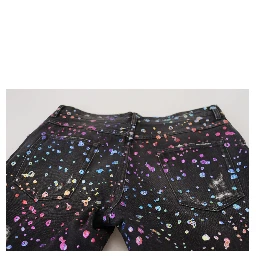 Black Multicolor Print Tattered Denim Jeans
