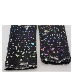 Black Multicolor Print Tattered Denim Jeans