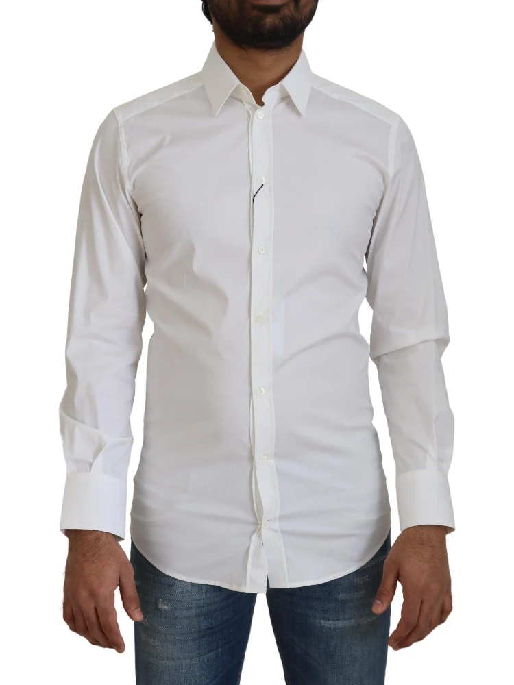 White Cotton Slim Fit Formal Dress GOLD Shirt