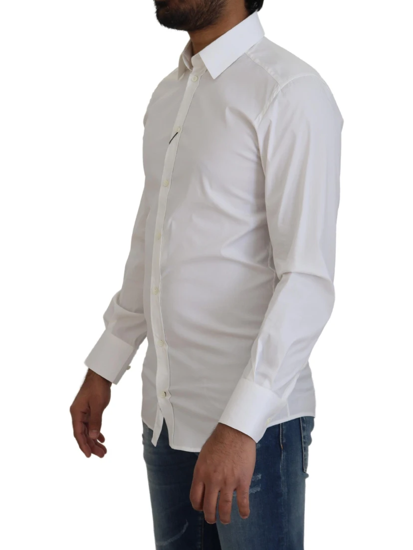 White Cotton Slim Fit Formal Dress GOLD Shirt