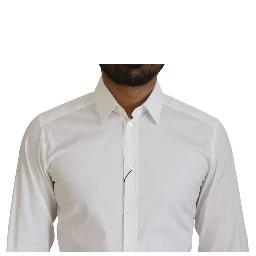 White Cotton Slim Fit Formal Dress GOLD Shirt