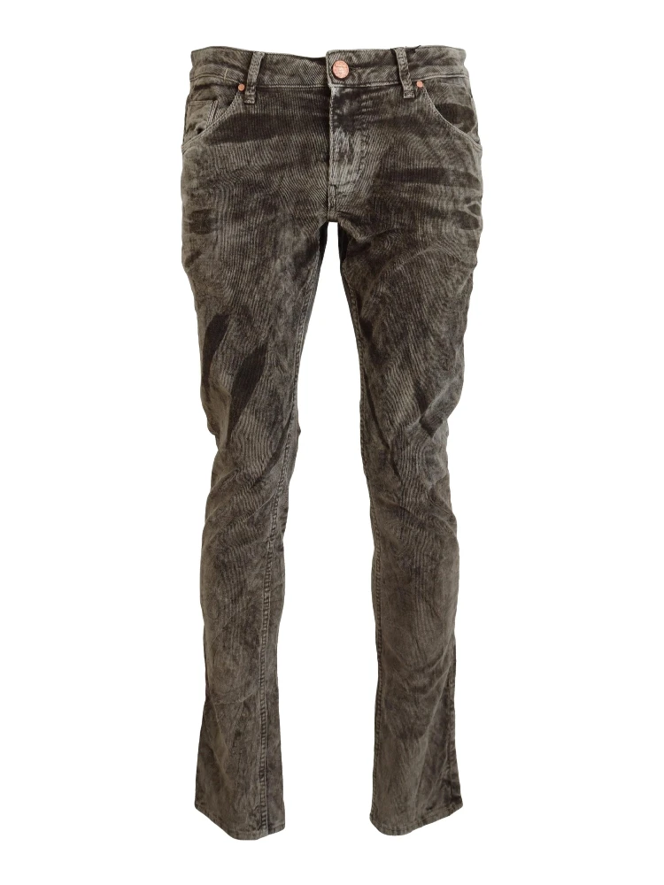 Gray Washed Cotton Corduroy Slim Fit Men Jeans