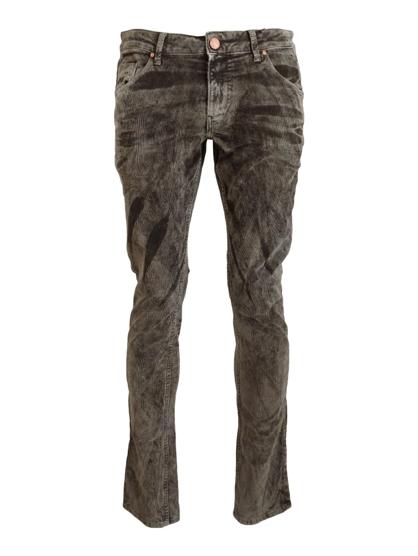 Gray Washed Cotton Corduroy Slim Fit Men Jeans