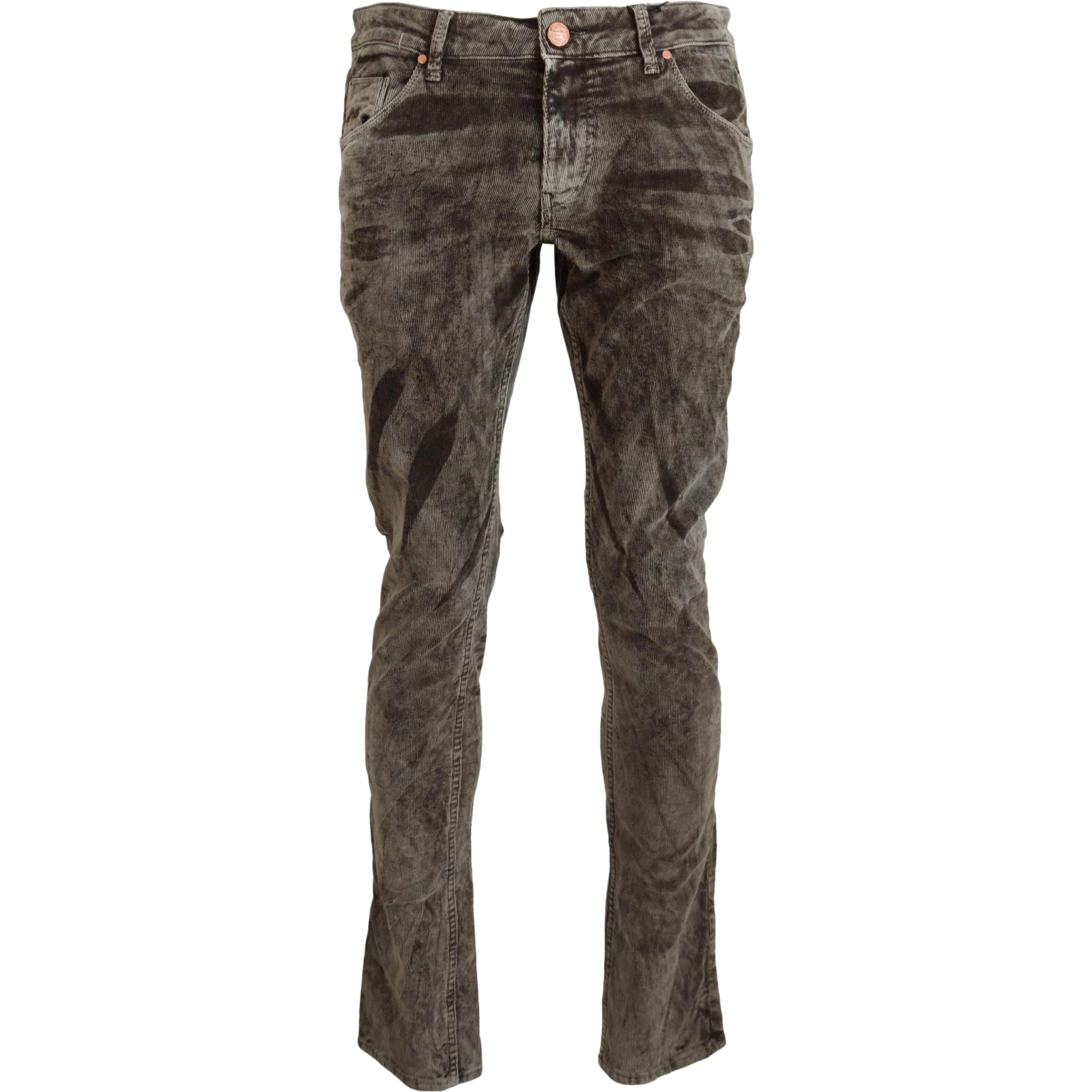 Gray Washed Cotton Corduroy Slim Fit Men Jeans