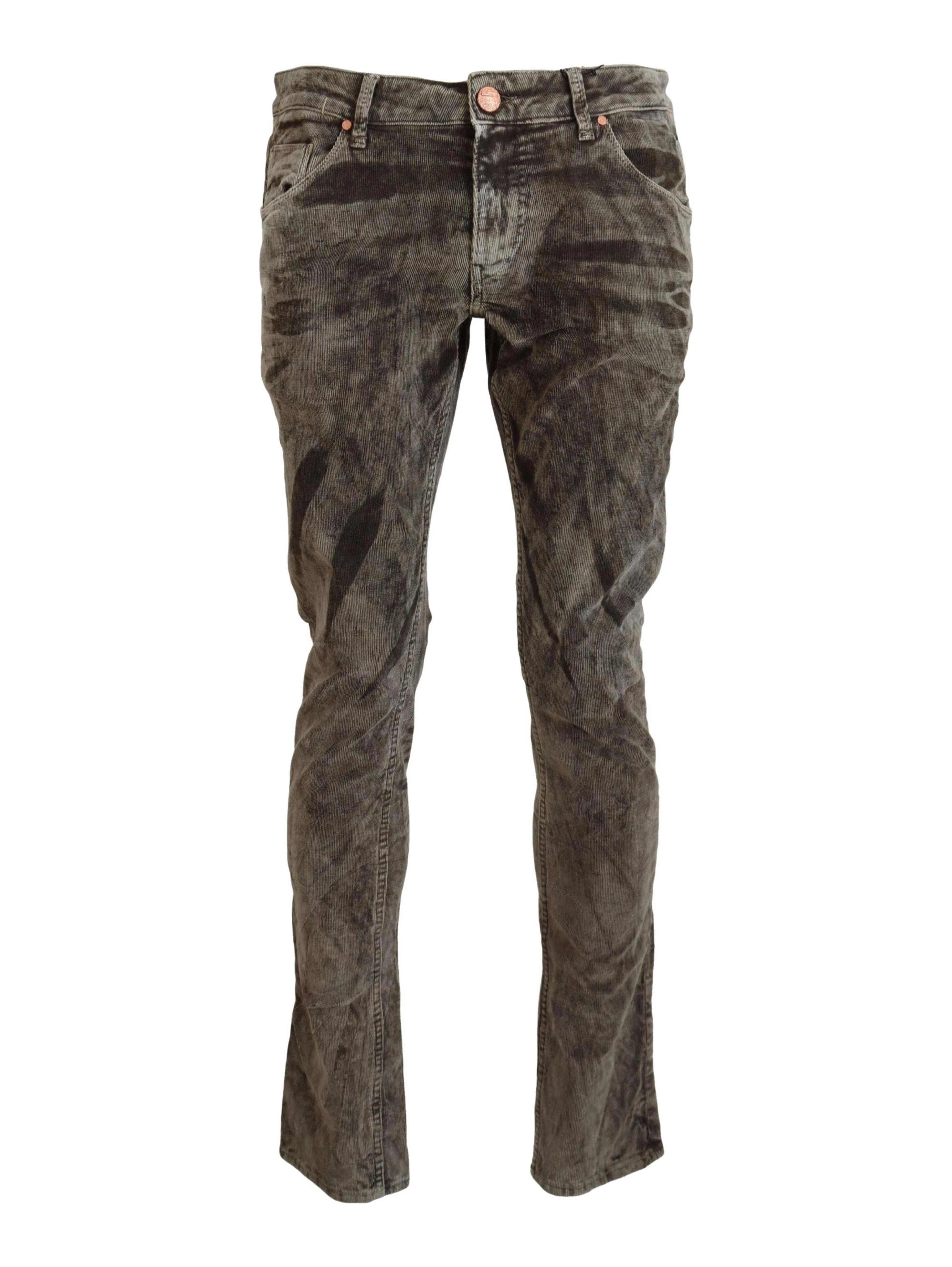 Gray Washed Cotton Corduroy Slim Fit Men Jeans