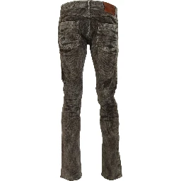 Gray Washed Cotton Corduroy Slim Fit Men Jeans