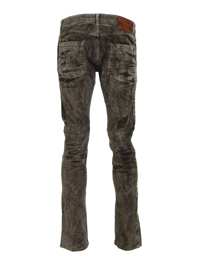 Gray Washed Cotton Corduroy Slim Fit Men Jeans