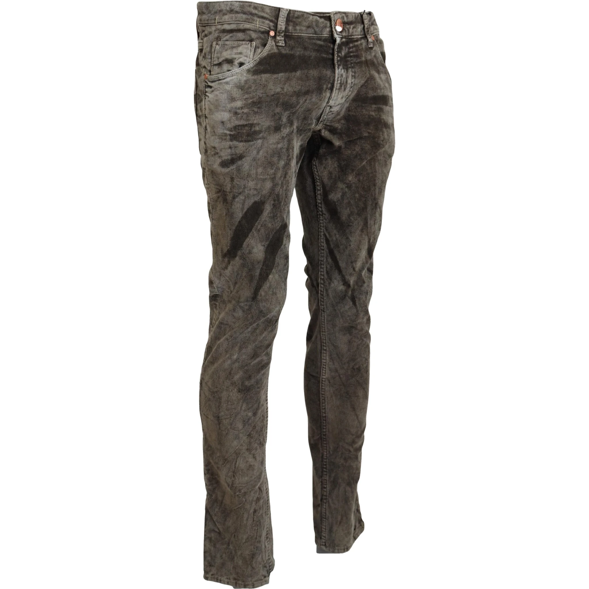 Gray Washed Cotton Corduroy Slim Fit Men Jeans
