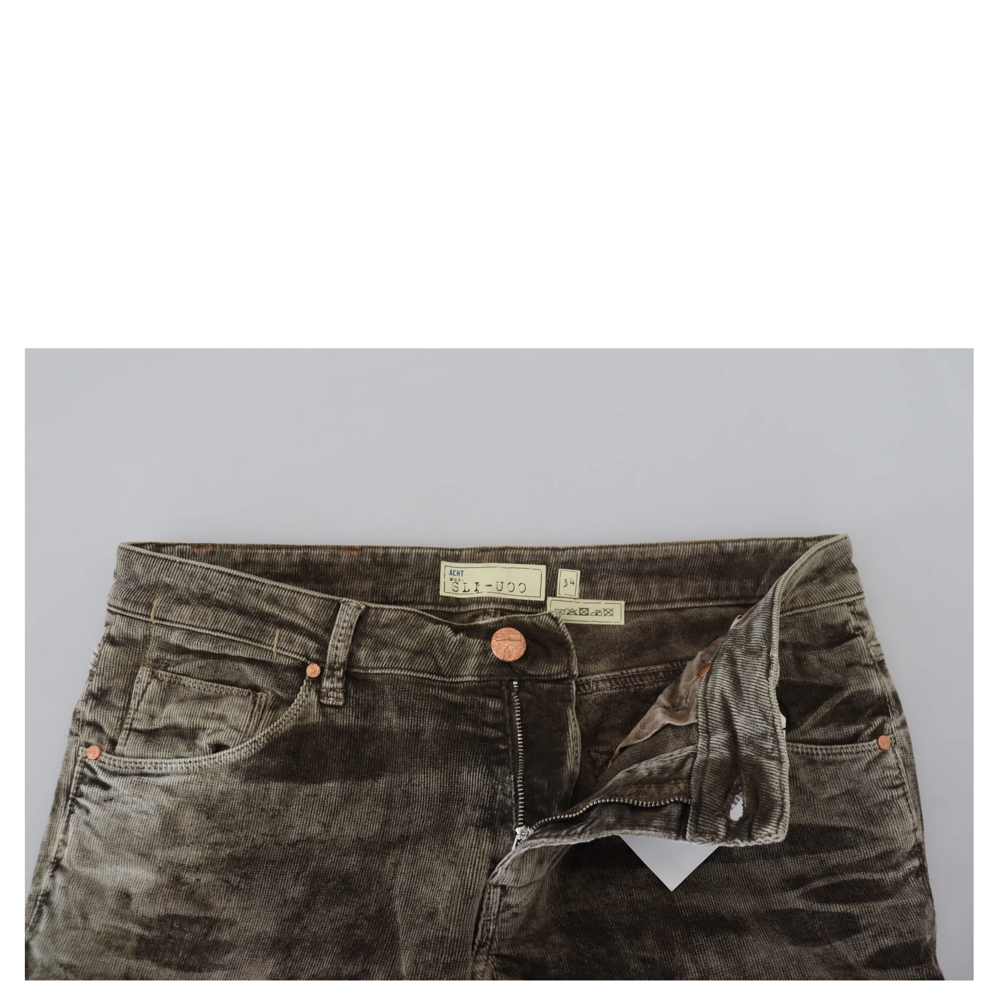 Gray Washed Cotton Corduroy Slim Fit Men Jeans