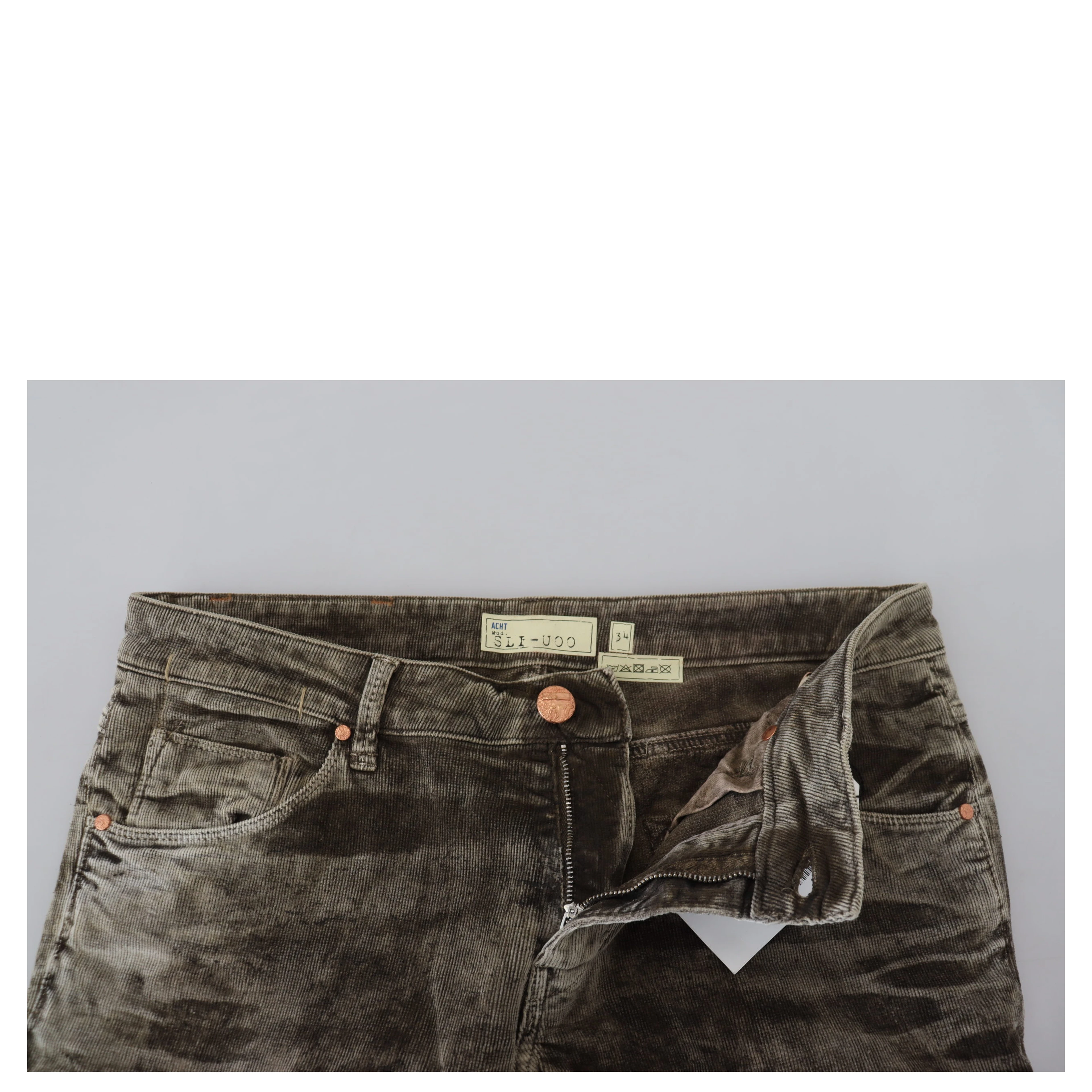 Gray Washed Cotton Corduroy Slim Fit Men Jeans