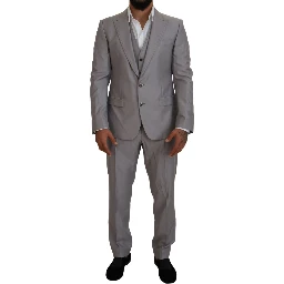 Silver Wool Silk 3 Piece Slim Fit Suit
