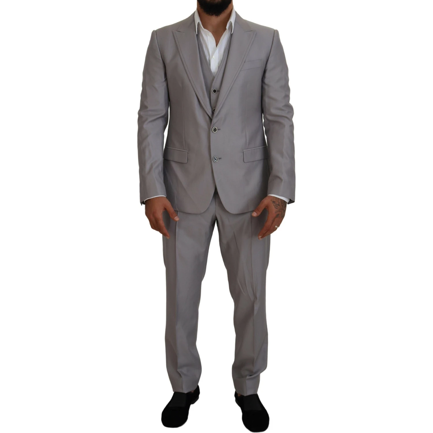 Silver Wool Silk 3 Piece Slim Fit Suit
