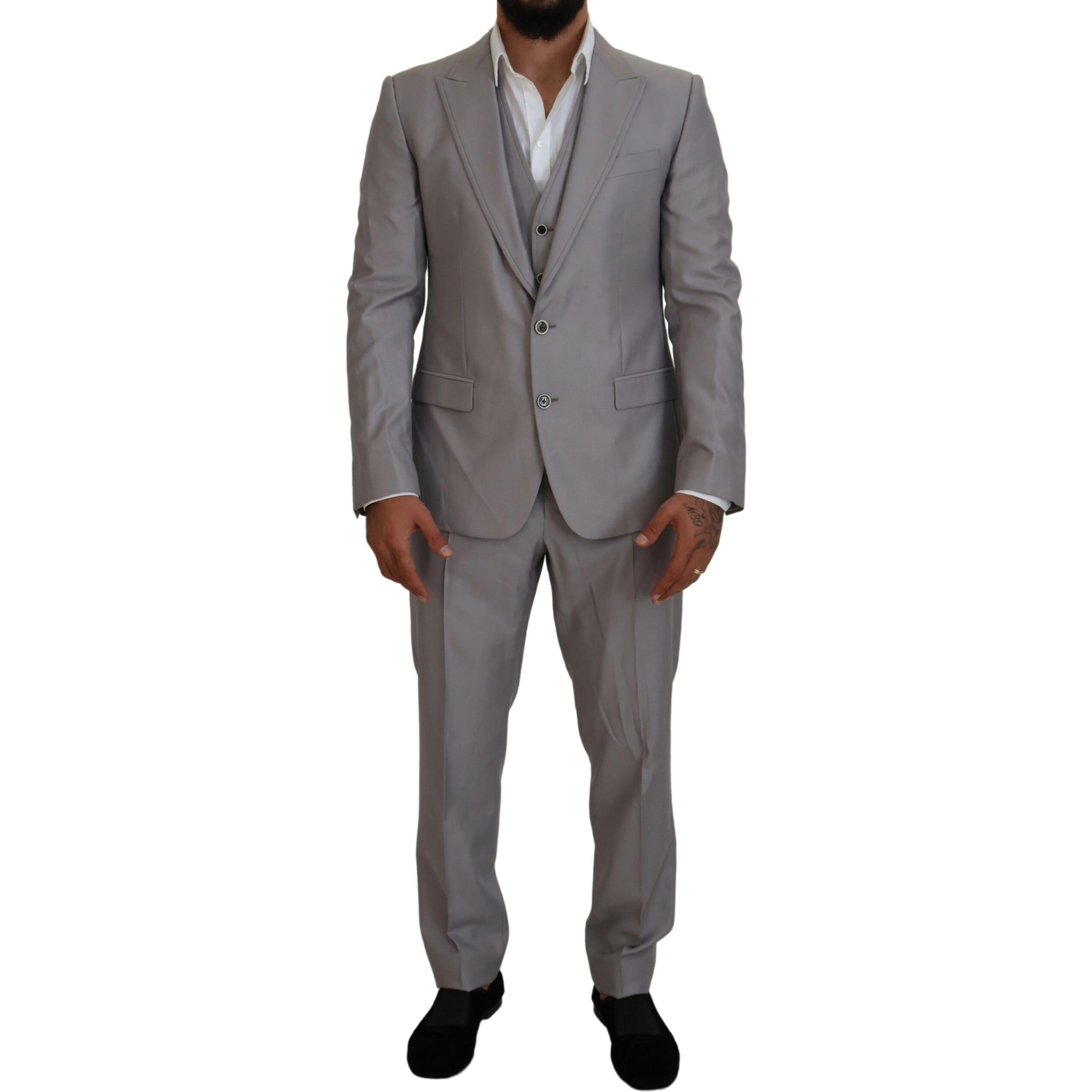 Silver Wool Silk 3 Piece Slim Fit Suit