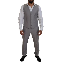 Silver Wool Silk 3 Piece Slim Fit Suit