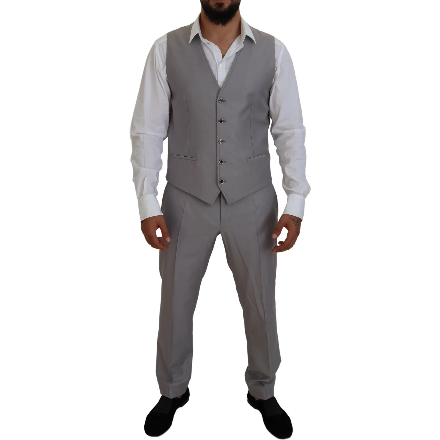 Silver Wool Silk 3 Piece Slim Fit Suit