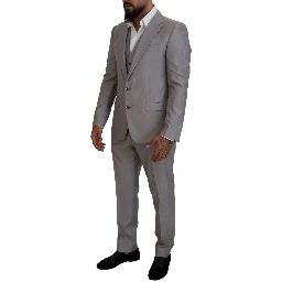 Silver Wool Silk 3 Piece Slim Fit Suit
