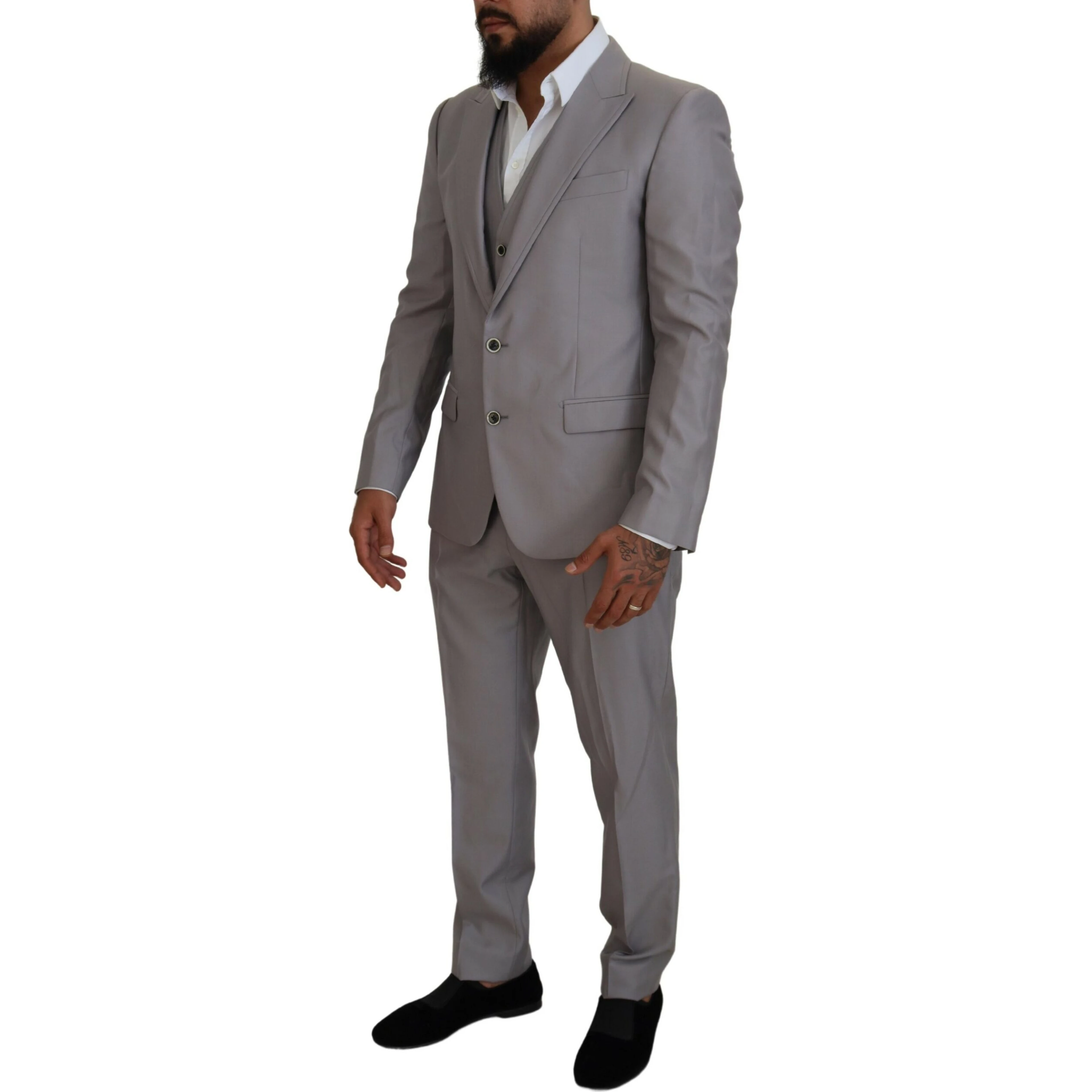 Silver Wool Silk 3 Piece Slim Fit Suit