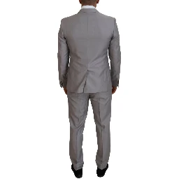 Silver Wool Silk 3 Piece Slim Fit Suit