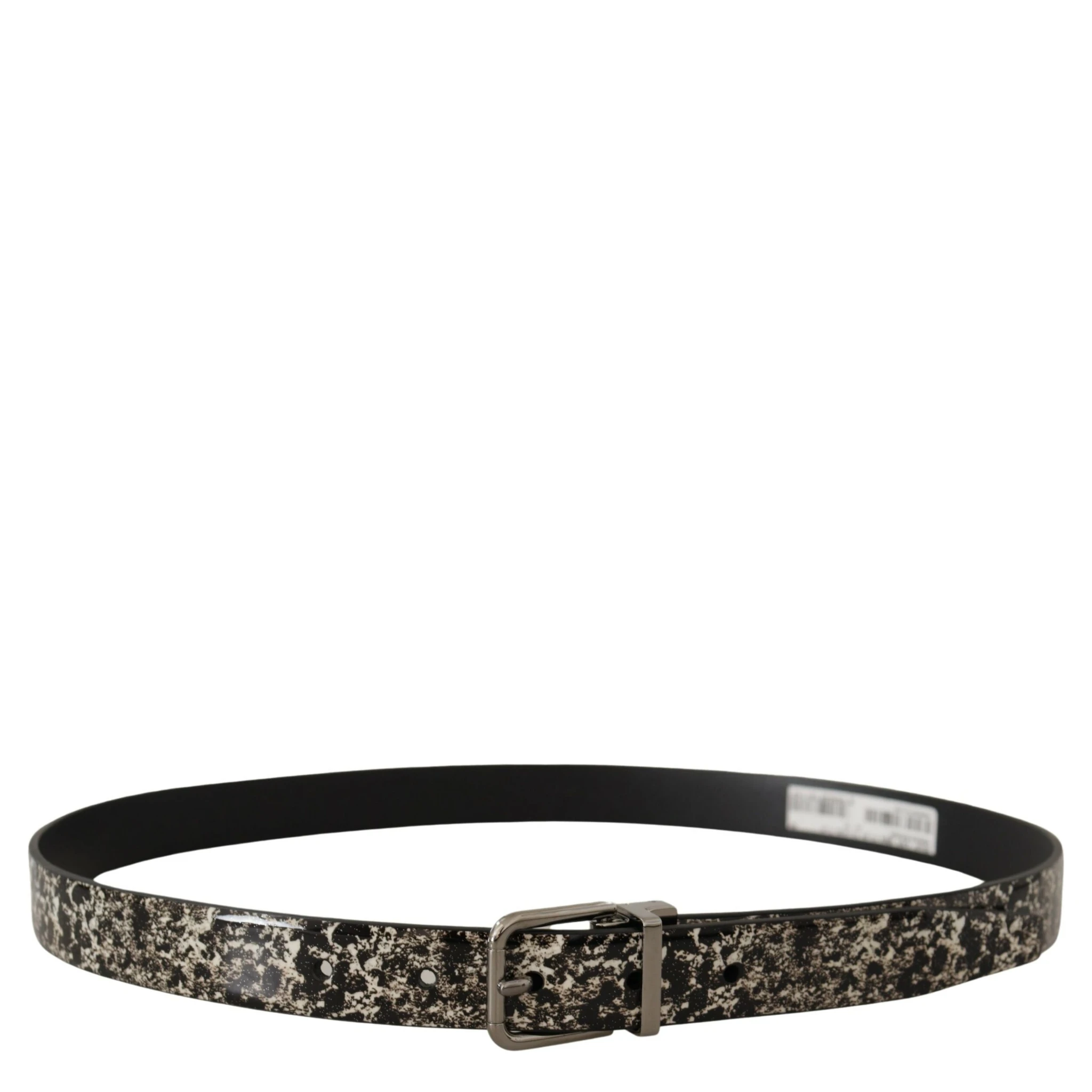 Black Marble Print Leather Silver Logo Buckle Belt