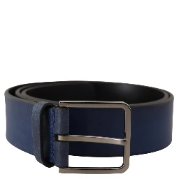 Blue Calf Leather Silver Metal Buckle Classic Belt