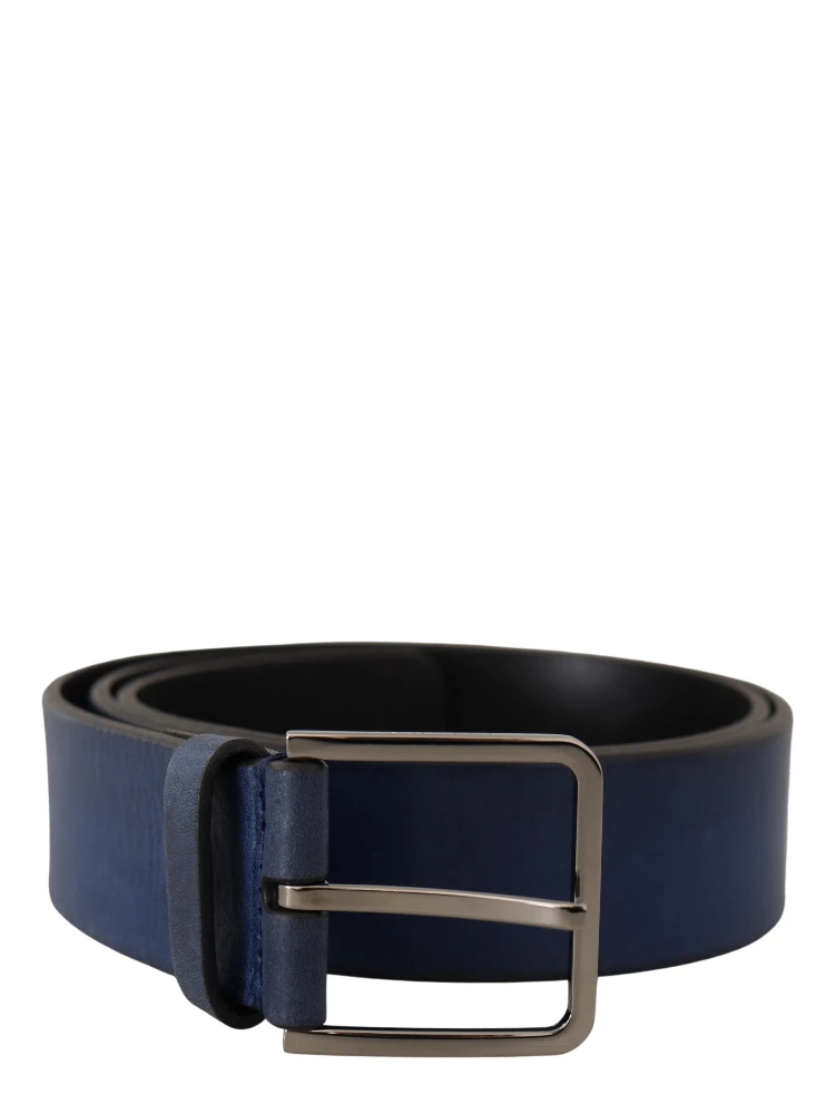 Blue Calf Leather Silver Metal Buckle Classic Belt
