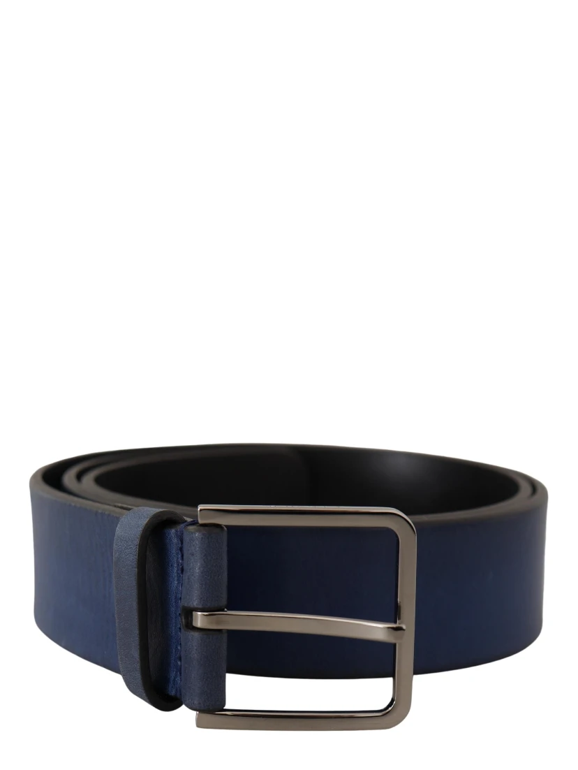 Blue Calf Leather Silver Metal Buckle Classic Belt